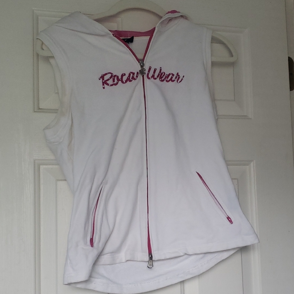 Vintage Rocawear White Hoodie Y2K with Pink Details